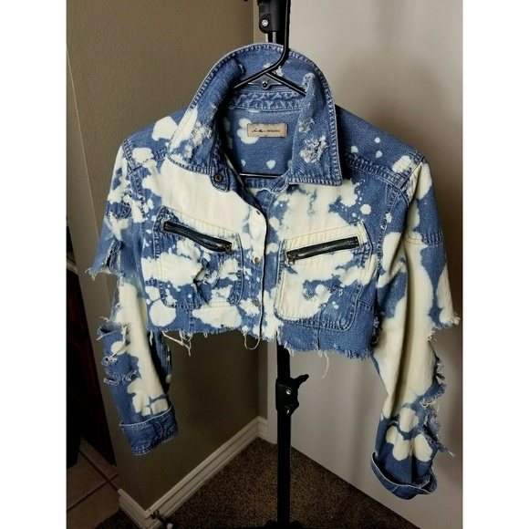 I.e.relaxed Jackets & Blazers - ▪Distressed Bleached Cropped Jean Jacket [Custom]